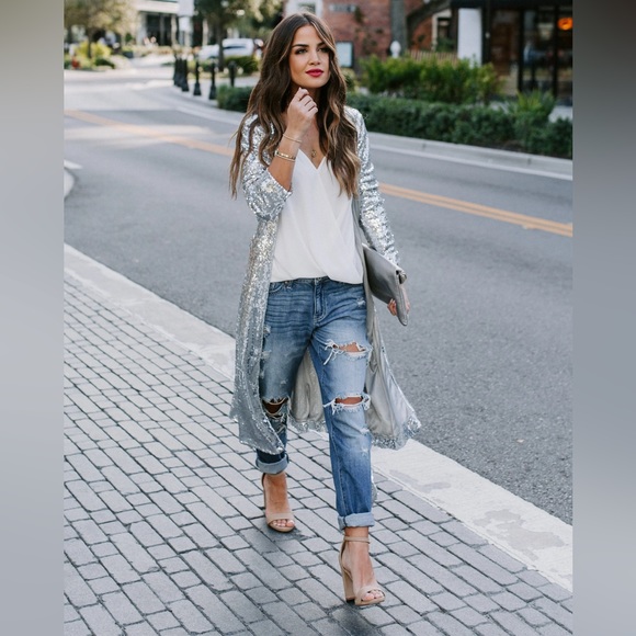 BB Dakota by STEVE MADDEN ~ Show Stopper Sequin Duster Jacket - Picture 4 of 11